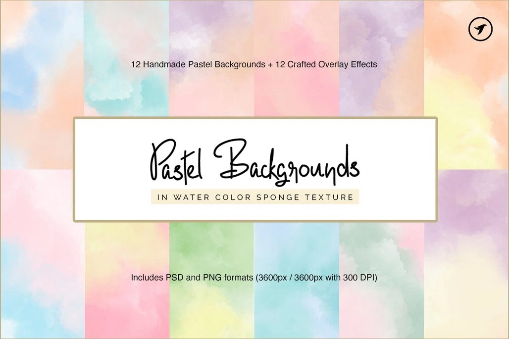 12 Handmade Water Color Pastel Backgrounds