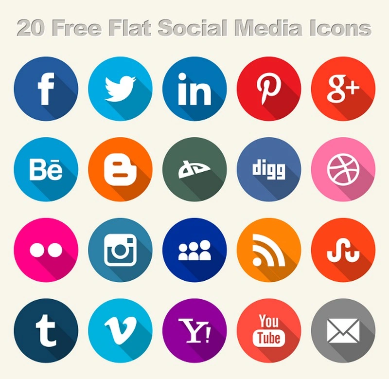 20 Free Flat Social Media Icons