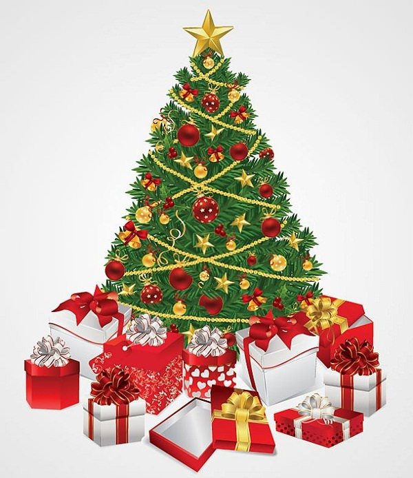 Christmas Tree with Gifts Vector Illustration (Free)