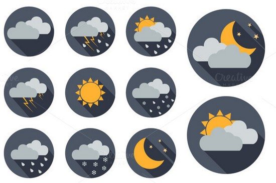 11 Vector Weather icons. Flat design