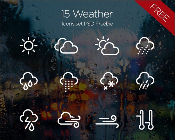 15 Weather Icons set PSD Freebie