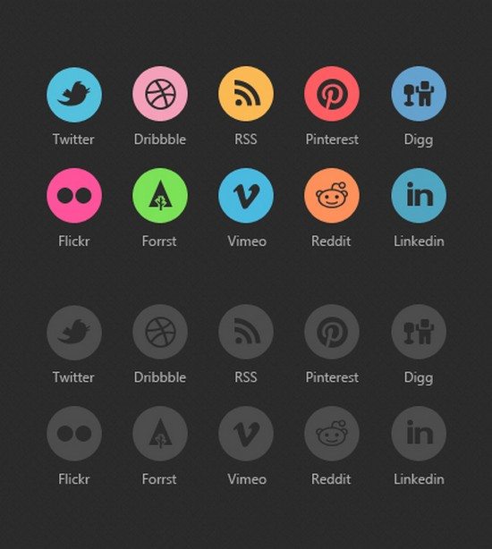 35 Dark Rounded Social Icons, PSD & PNG