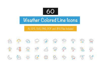 60 Weather Colored Line Icons