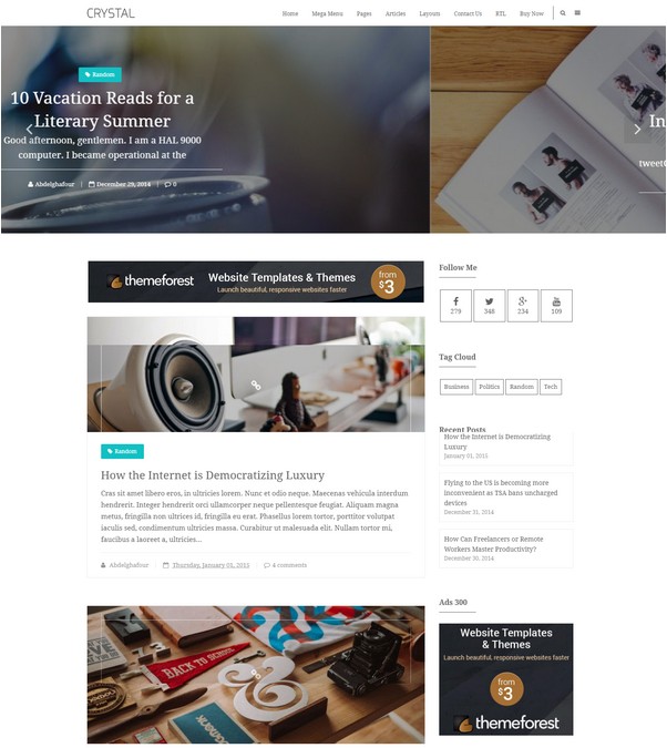 Crystal - Responsive Personal Blogger Template