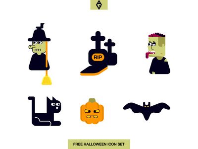 Cute Happy Halloween Icon Set Vector