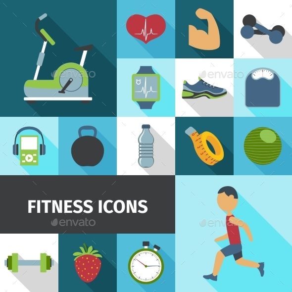 Fitness Icons Flat Shadow Set  