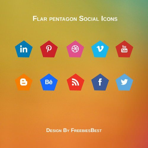 Flat pentagon shaped social Icons psd resource file for free