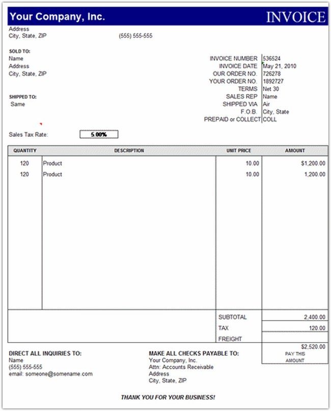 create a invoice template in word