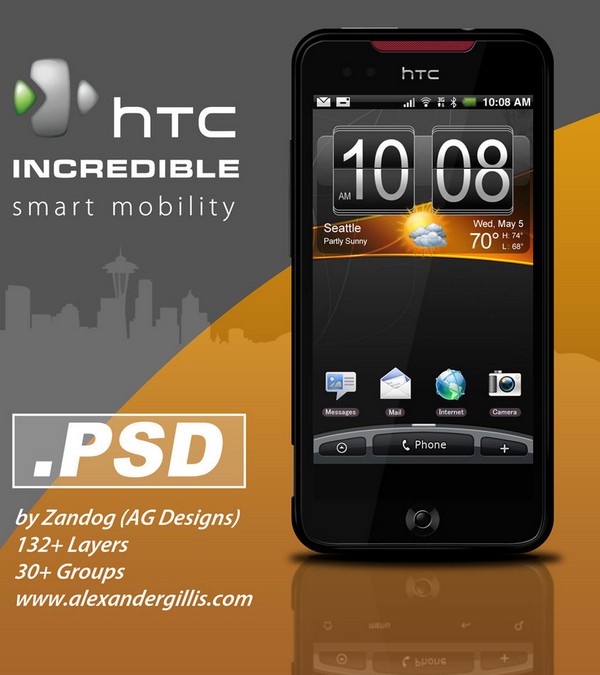 HTC Incredible Smartphone PSD