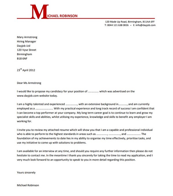 Letter For Job Application Sample Cover Letter For A Job Application 