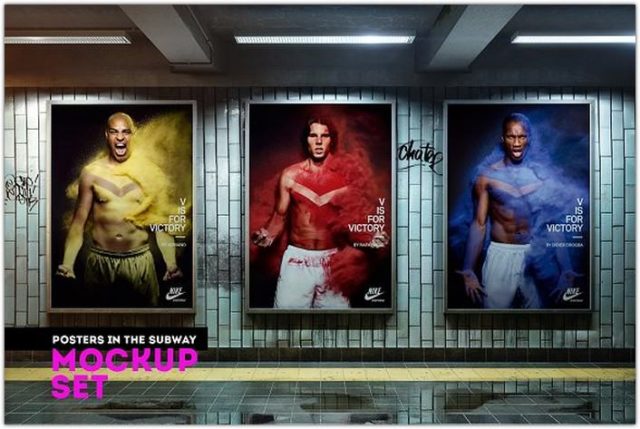 Posters in the subway Mockup Set