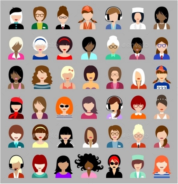 Set of Circle Flat Icons with Women
