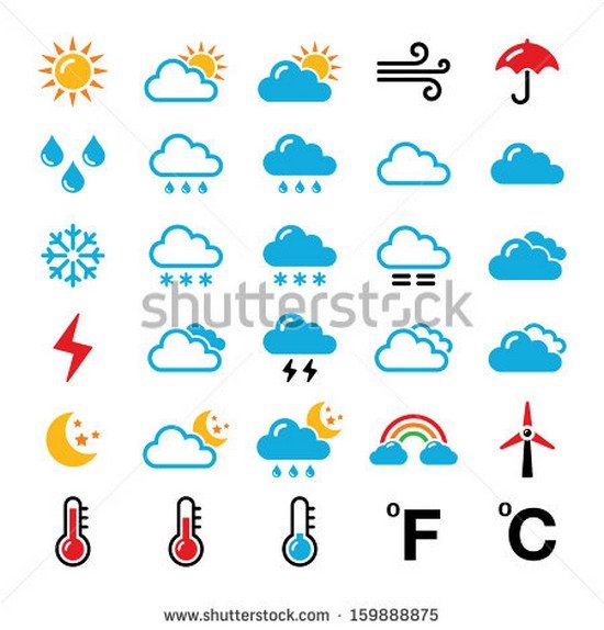 Weather forecast colorful vector icons set