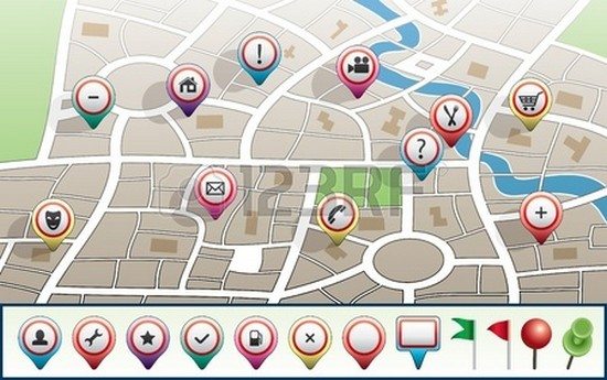 vector city map with GPS icons