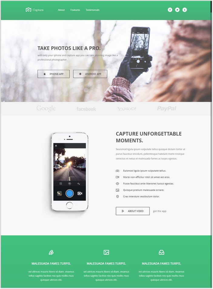 Capture – Free Responsive Bootstrap App Landing Page Theme