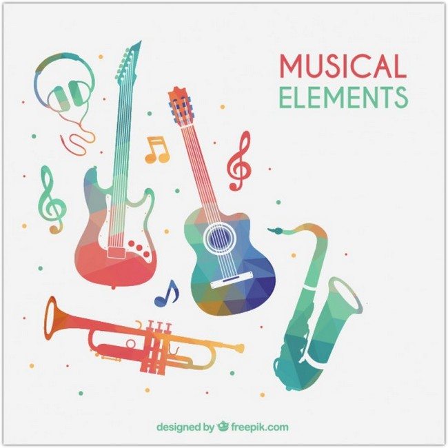 Colorful musical elements Free Vector