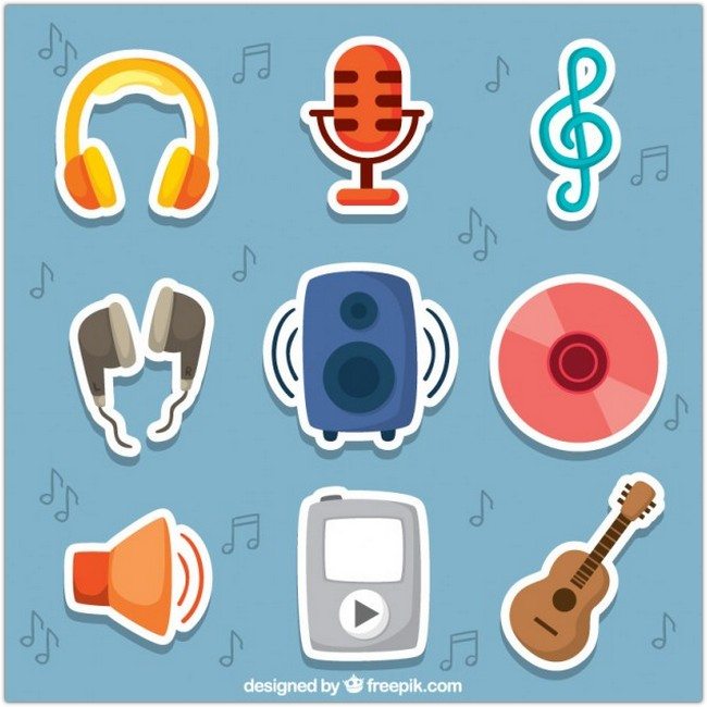 Cute music stickers Free Vector