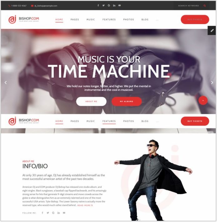 Dj Bishop - Dj Personal Page HTML Template with Visual Builder