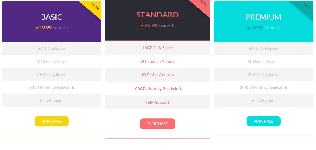 Flat Pricing Tables Design