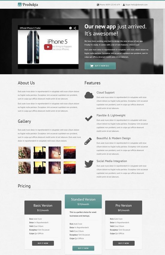 Free Template Produkta Responsive Bootstrap Product Showcase