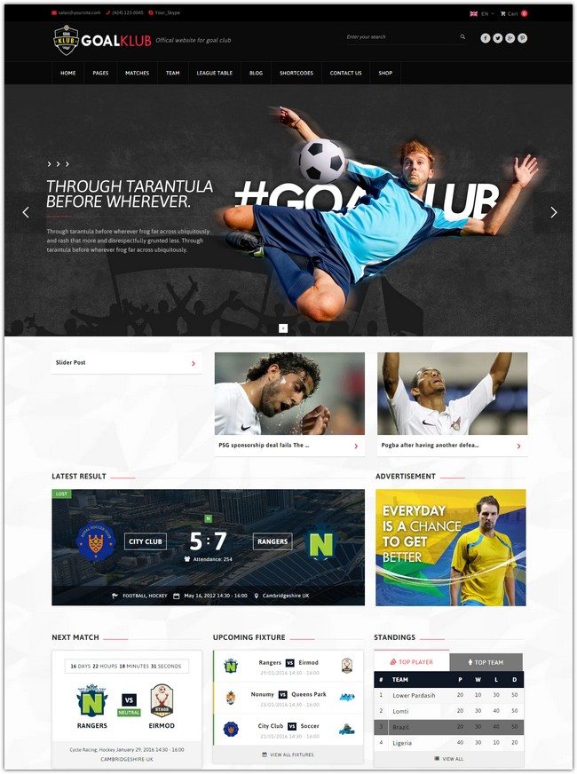Goal Club Sports & Events WordPress Theme