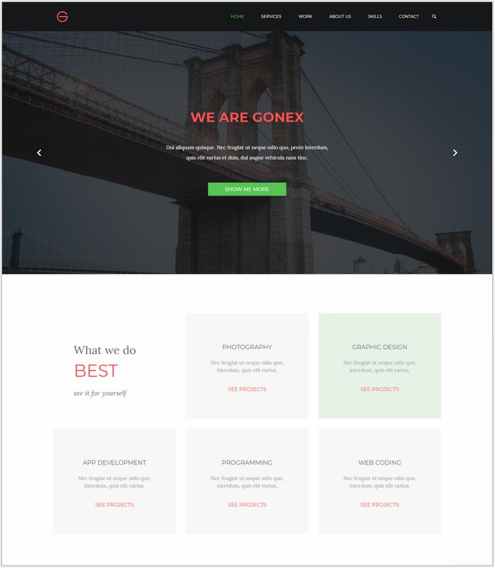 Gonex - Free Bootstrap HTML One Page Template