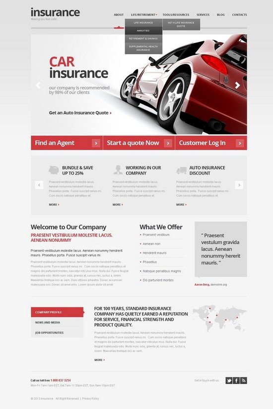 Grey Car Insurance WordPress Theme