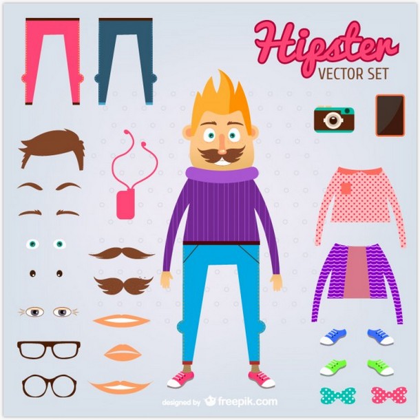 Hipster man and his elements Free Vector