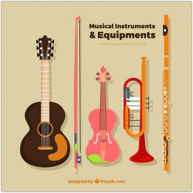 Musical instruments and equipments Free Vector