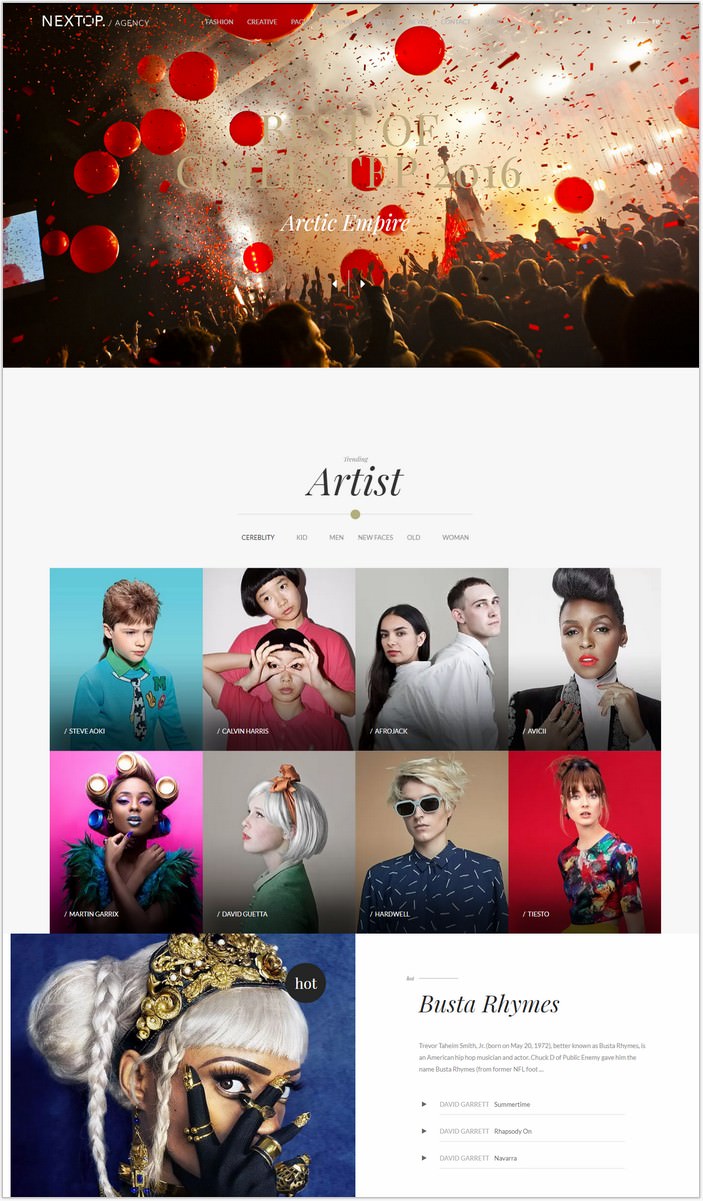 Nextop WordPress theme - Model Artist Agency