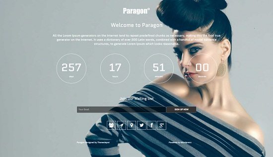 Paragon – A Responsive Full Screen Coming Soon WordPress Theme