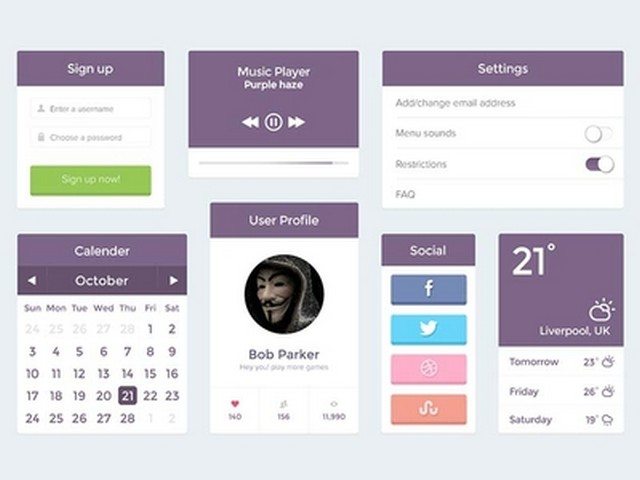 Purple UI Kit - PSD