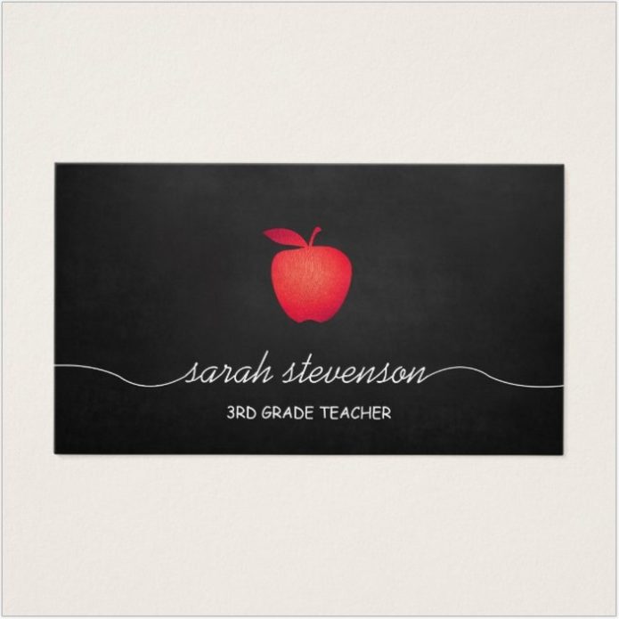 Red Apple Chalkboard Grade School Teacher Business Card