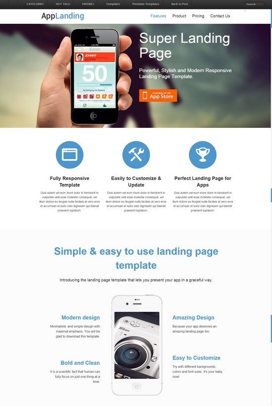 Retina Ready Responsive App Landing Page Website Template