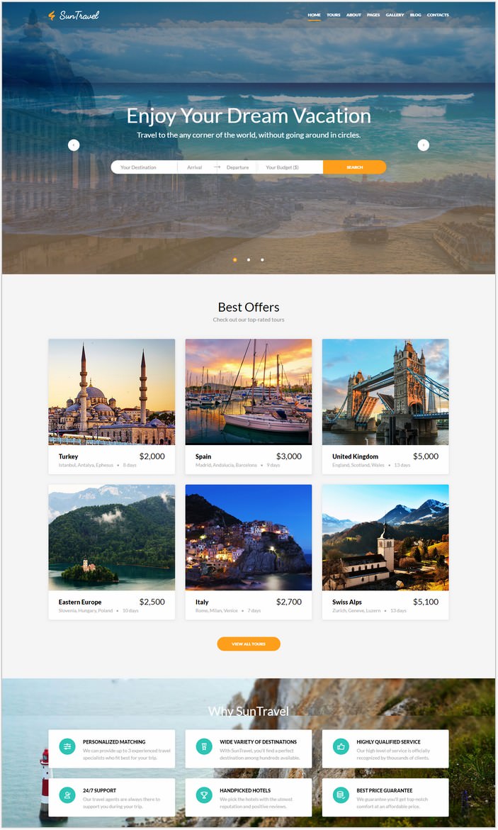 Sun Travel - Travel Agency Online Website Template