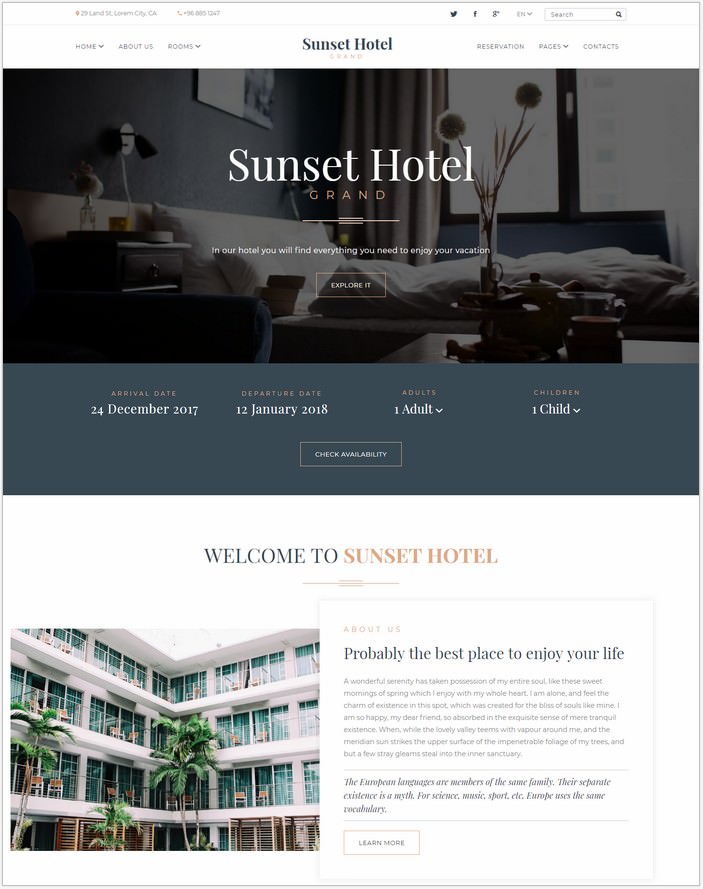 Sunset Hotel - Hotel & Resort Responsive HTML5 Template