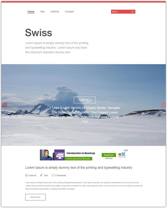 Swiss Single page Blogging Responsive website template