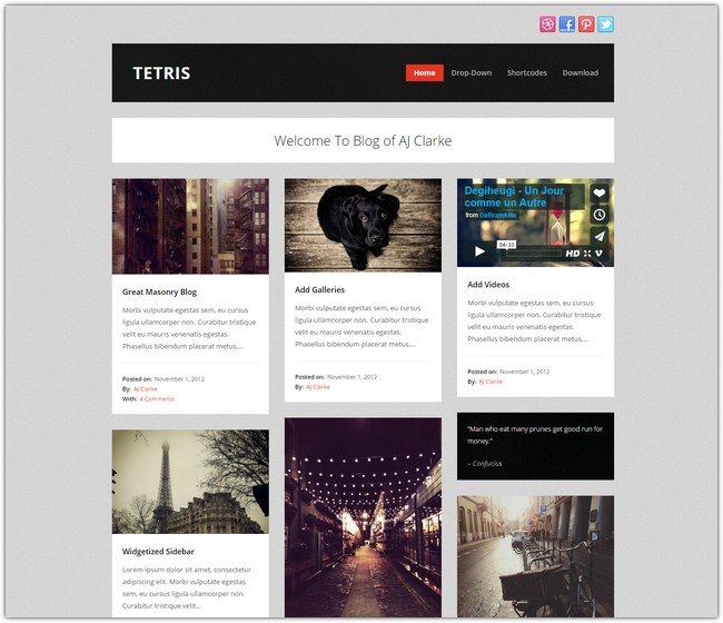 Tetris Free Masonry Tumblog WordPress Theme