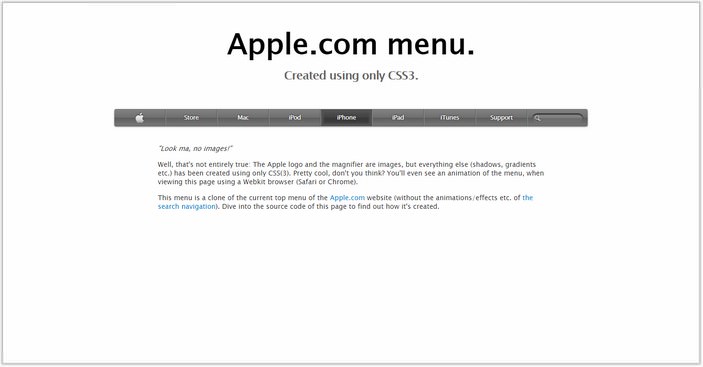 The Apple.com navigation menu created using only CSS3