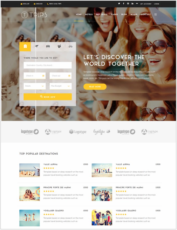 Trips Travel Hotel Booking Site HTML Template