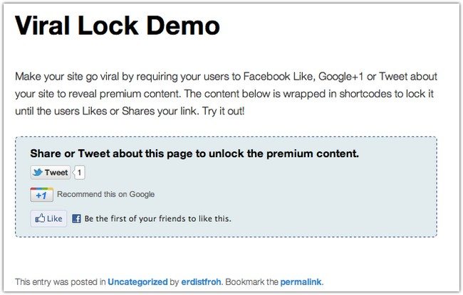 Viral Lock - Like, Google+1 or Tweet to Unlock