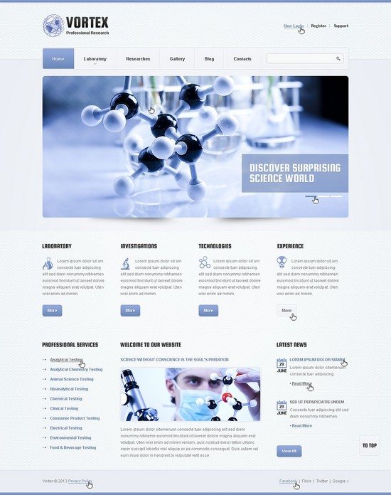 Vortex Science Lab Responsive Website Template