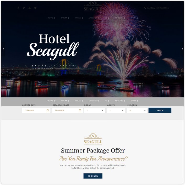Seagull - Hotel & Resort Joomla Template