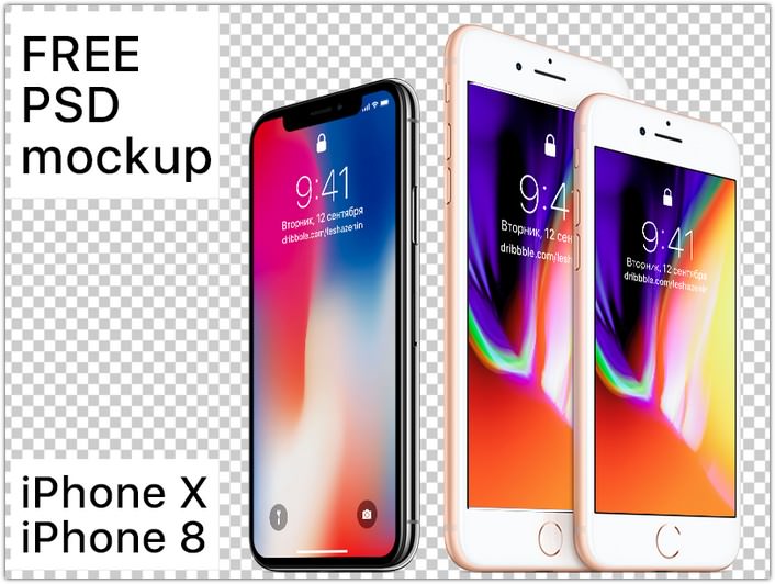 iPhone 8 and iPhone X Free PSD Mockup