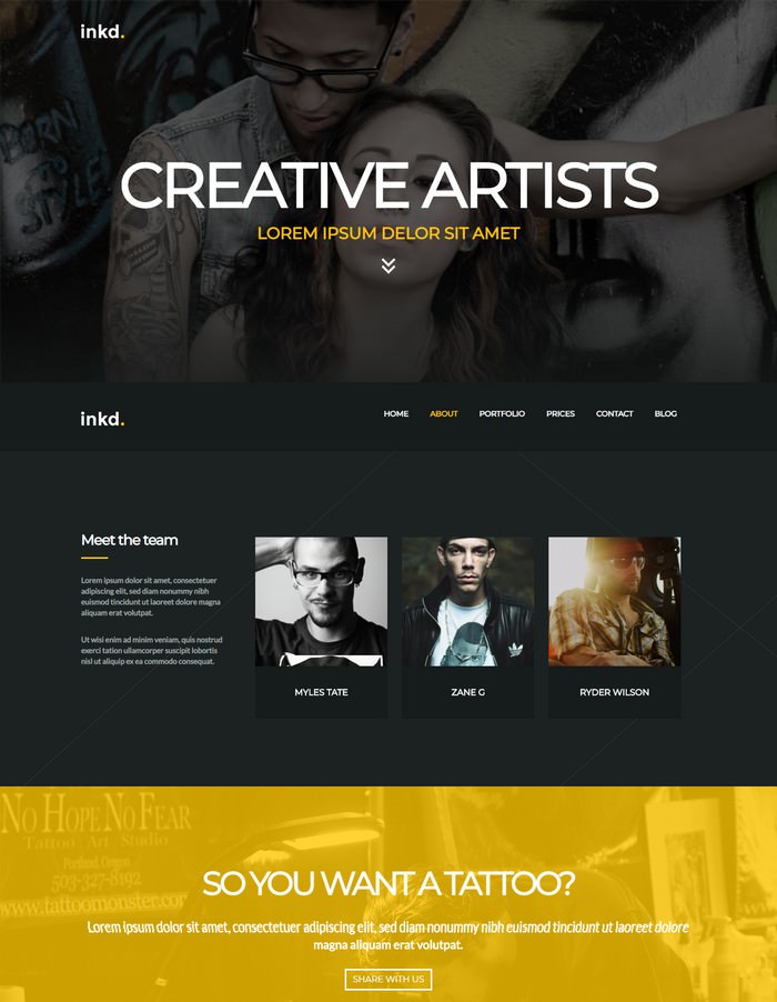 Inkd. Tattoo Studio One-Page WordPress Theme