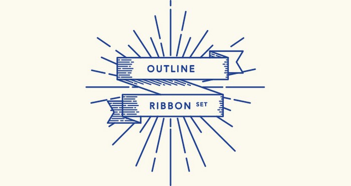 Retro Outline Ribbon Vector Set
