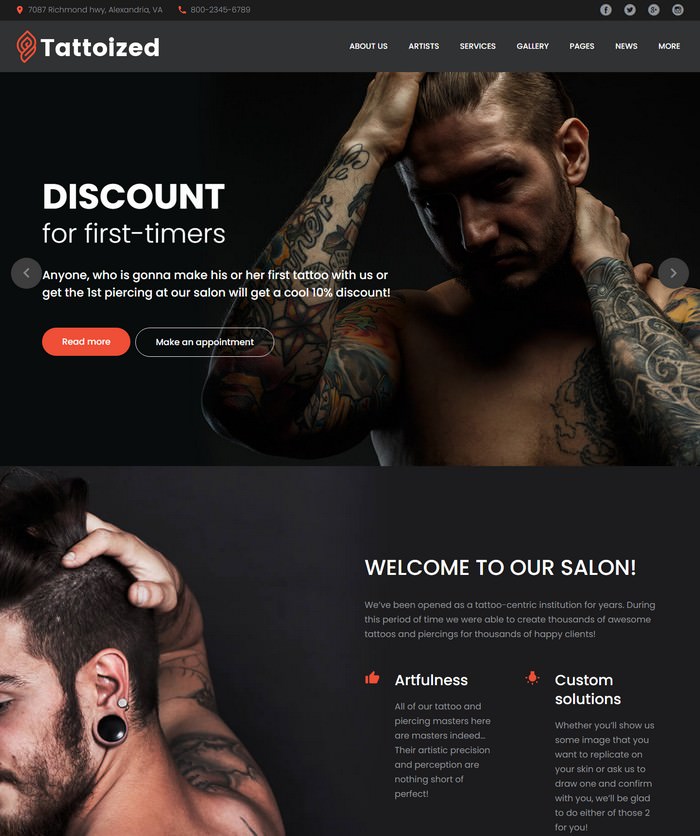 Tattoized - Tattoo Salon WordPress Theme