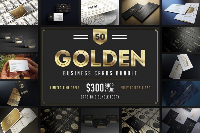 50 Golden Business Cards Bundle