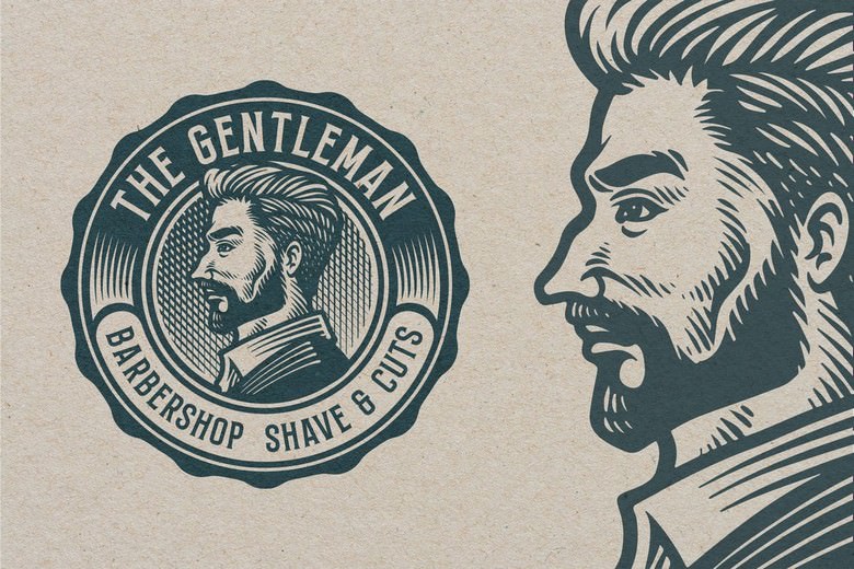 Barbershop Vintage Engraving Template Logo