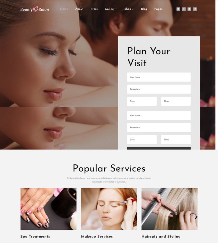 Beauty Salon Responsive Multipage Website Template